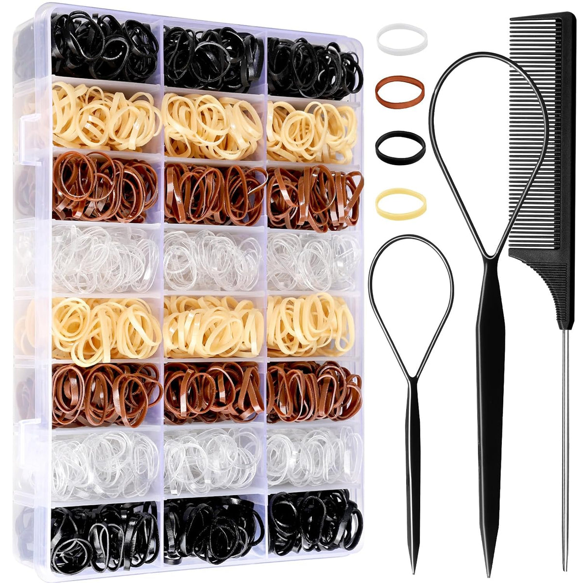 YGDZ Elastic Hair Ties, 1500 PCS Clear Rubber Bands for Hair, Black Hair Ties, Mini Hair Elastics Bands, Small Ponytail Holders, Hair Accessories for Girl, Toddler, Baby, Kids, Women