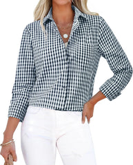 siliteelon Button Down Shirts for Women Gingham Top Plaid Long Sleeve Dress Shirts Cotton Fitted Casual Work Collared Blouse