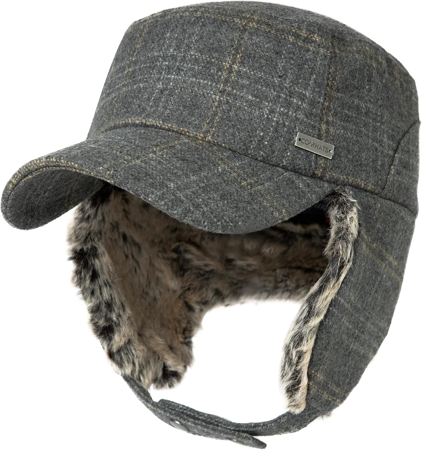 TOP-EX Oversized XL/XXL Unisex Winter Trapper Military Hat Faux Fur Earflaps Quilted Lined Baseball Cap