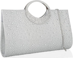 Elegant Rhinestone Clutch Handbag with Crystal Handle, Perfect for Wedding Parties and Formal Events