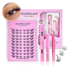 Fox Eye Lash Clusters Kit C Curl DIY Lash Extensions Natural Look Fox Lashes Individual Fake Eyelashes with Waterproof Lash Bond, Seal, Tweezers & Remover At-Home Use