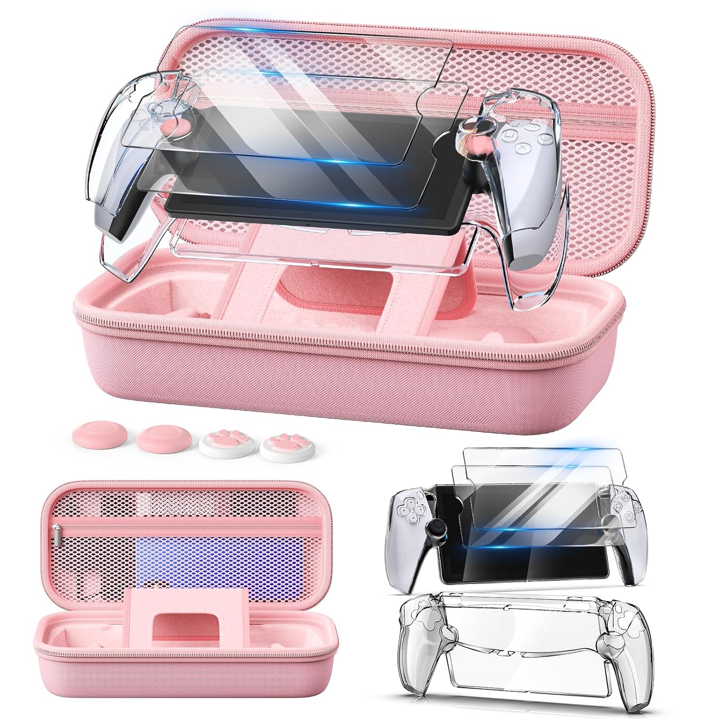 Auarte 12 in 1 Accessories Set for Playstation Portal Remote Player, Hard Carrying Case for PS Portal with Clear Skin Case for PS5 Portal, 2 Screen Protector with 4 Thumb Grip
