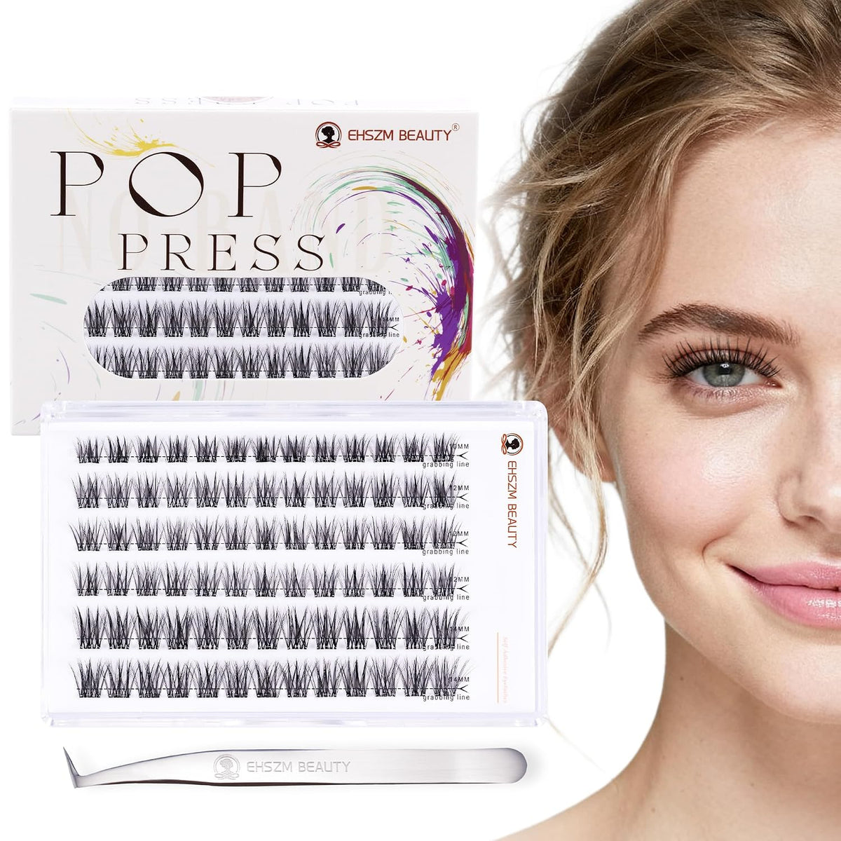 POP PRESS Self Adhesive Eyelash Clusters Kit - L Curl Manga Lash Clusters, Pre Glued, Easy Apply | Naked Soft Volume, No Plastic Feeling, Press On Lashes 10-14mm (EHSZM BEAUTY - Nebula)