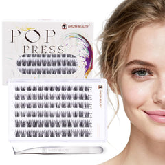 POP PRESS Self Adhesive Eyelash Clusters Kit - L Curl Manga Lash Clusters, Pre Glued, Easy Apply | Naked Soft Volume, No Plastic Feeling, Press On Lashes 10-14mm (EHSZM BEAUTY - Nebula)