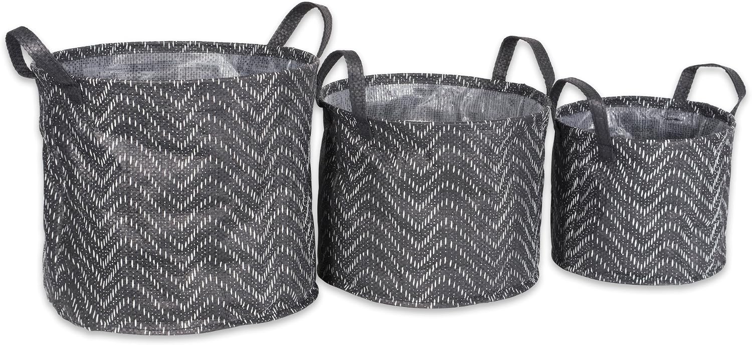 DII Collapsible Waterproof Chevron Laundry, Large Round, Stone/Cream, 2 Piece