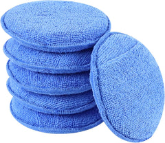 Hovom 6PCS Microfiber Wax Applicator, 5" Round Applicator Pads, Soft Automotive Waxing Foam Pads, Buffing Pads for Car Cleaning, Polishing and Detailing, Reusable Car Wash Sponge (Blue)