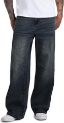 Men's Non-Stretch Loose Fit Wide-Leg Super Baggy Long Jeans Denim Pants