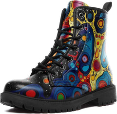 Lace-Up Artistic Floral Combat Boots for Girls and Boys, Slip-Resistant Casual Motorcycle Boots for Men and Women