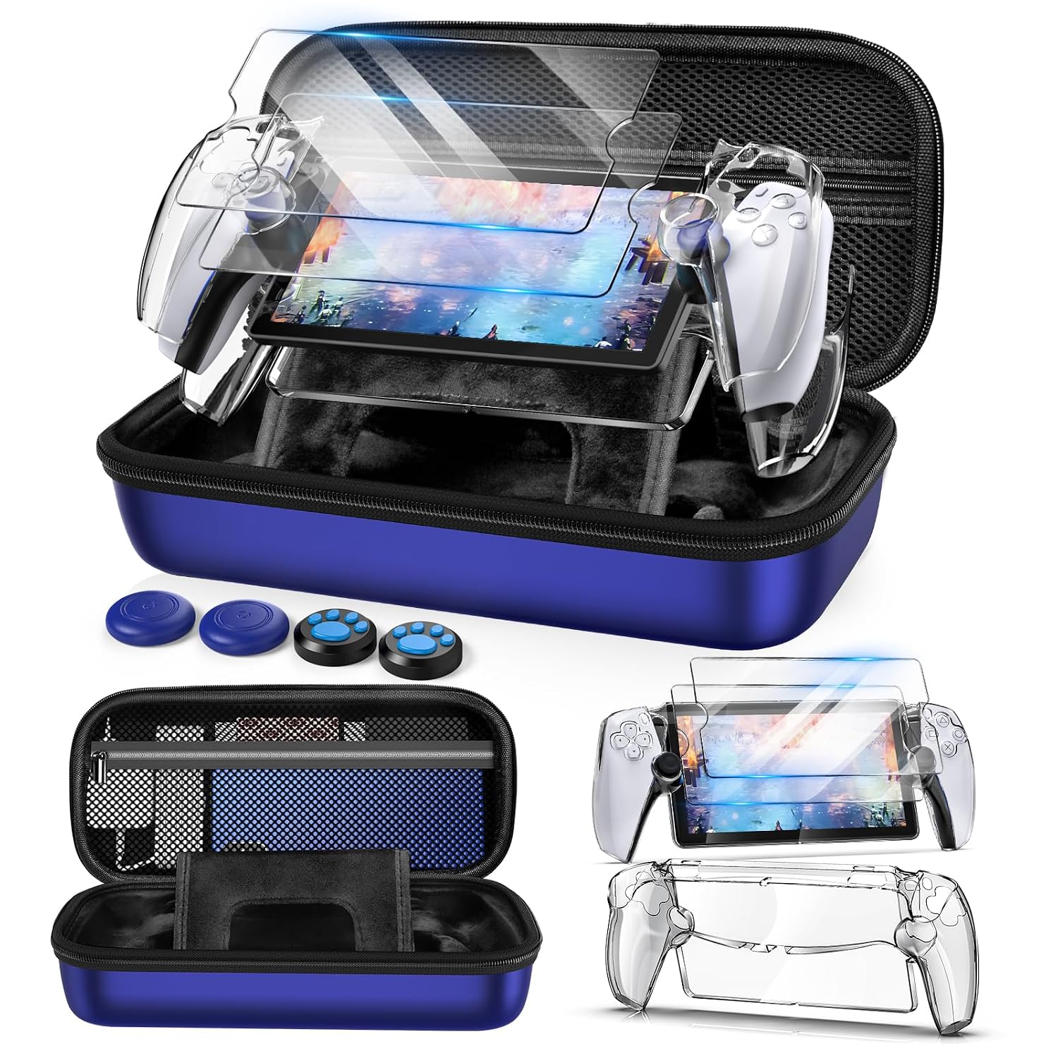 Auarte 12 in 1 Accessories Set for Playstation Portal Remote Player, Hard Carrying Case for PS Portal with Clear Skin Case for PS5 Portal, 2 Screen Protector with 4 Thumb Grip
