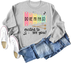 HONTOUTE Do Re Mi Fa So Excited to See You Graphic Sweatshirt for Womens Music Class Long Sleeve Fall Crewneck Tees Top