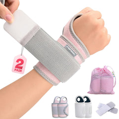 Carpal Tunnel Wrist Brace for Right Left Hand 2 Pairs, Wrist Support Wraps for Women Men, Adjustable Wrist Brace for Tendonitis, Arthritis, Weightlifting, Sports, Day Night Support, Pink&Black