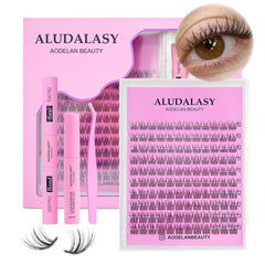 Fox Eye Lash Clusters Kit C Curl DIY Lash Extensions Natural Look Fox Lashes Individual Fake Eyelashes with Waterproof Lash Bond, Seal, Tweezers & Remover At-Home Use