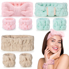 Spa Headband and Wristband Set - 3-Piece Skincare Headbands & 6-Piece Wrist Spa Wristbands for Women,Facial Hairbands for Washing Face, Makeup, Sports, Yoga, Headband for Washing Face