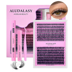 Fox Eye Lash Clusters Kit C Curl DIY Lash Extensions Natural Look Fox Lashes Individual Fake Eyelashes with Waterproof Lash Bond, Seal, Tweezers & Remover At-Home Use