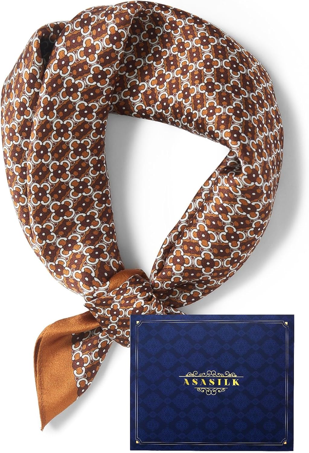Men's Silk Scarf - 100% Mulberry Silk, 12 Momme Silk For Men, 21" x 21" Square Scarf with Gift Bag and Free Cowhide