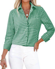 siliteelon Button Down Shirts for Women Gingham Top Plaid Long Sleeve Dress Shirts Cotton Fitted Casual Work Collared Blouse