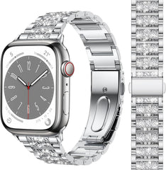 MARGE PLUS Compatible with Apple Watch Bling Band Women 38mm 40mm 41mm 42mm Series 11 10 9 8 7 6 5 4 3 2 1 SE, Upgraded Sparkle Replacement Bracelet iWatch Band, Diamond Rhinestone Stainless Steel Metal Strap