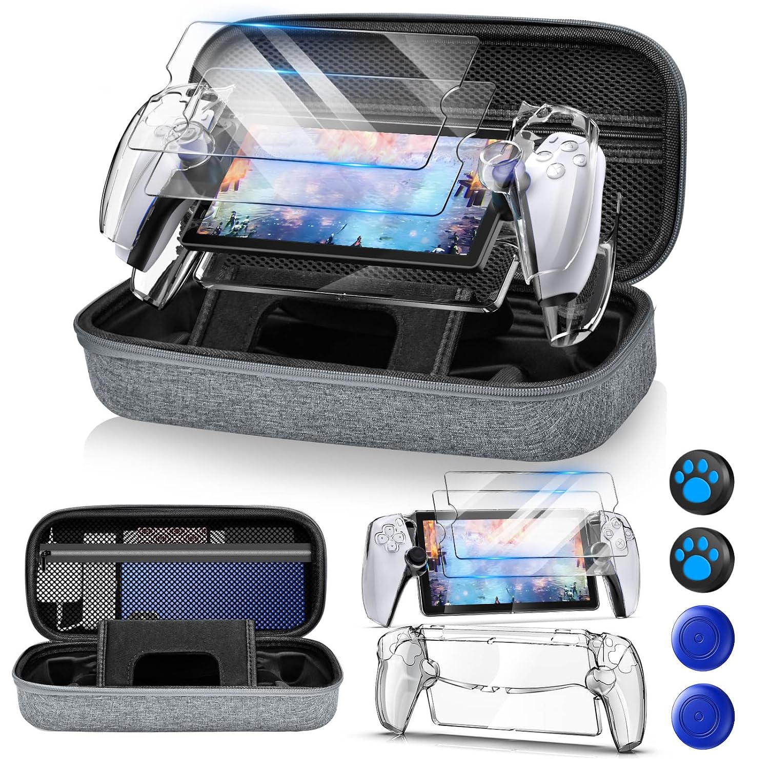 Auarte 12 in 1 Accessories Set for Playstation Portal Remote Player, Hard Carrying Case for PS Portal with Clear Skin Case for PS5 Portal, 2 Screen Protector with 4 Thumb Grip