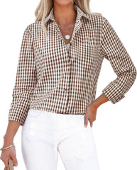 siliteelon Button Down Shirts for Women Gingham Top Plaid Long Sleeve Dress Shirts Cotton Fitted Casual Work Collared Blouse