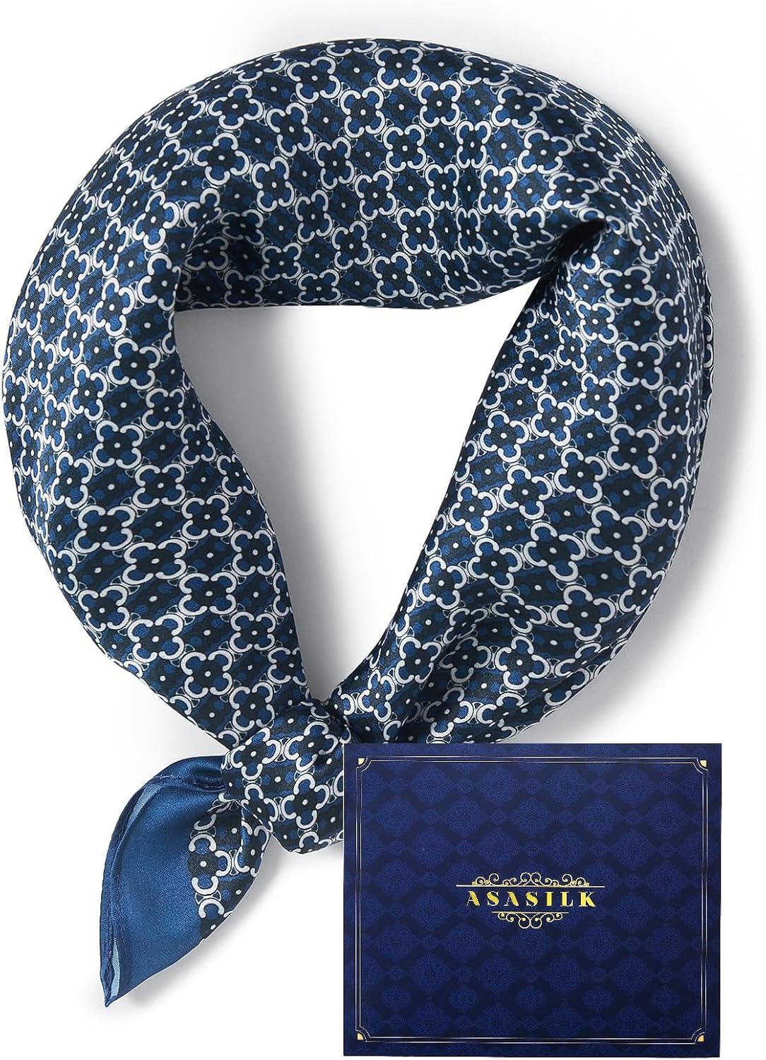 Men's Silk Scarf - 100% Mulberry Silk, 12 Momme Silk For Men, 21" x 21" Square Scarf with Gift Bag and Free Cowhide