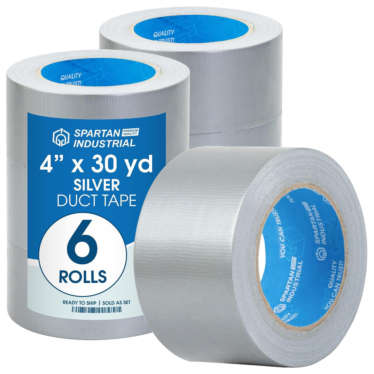 SPARTAN INDUSTRIAL - 4" X 30 yd Water-Resistant White Duct Tape - 2 Heavy-Duty Tape Rolls for Professional, Home, and DIY Repairs - No Residue, 9 Mil