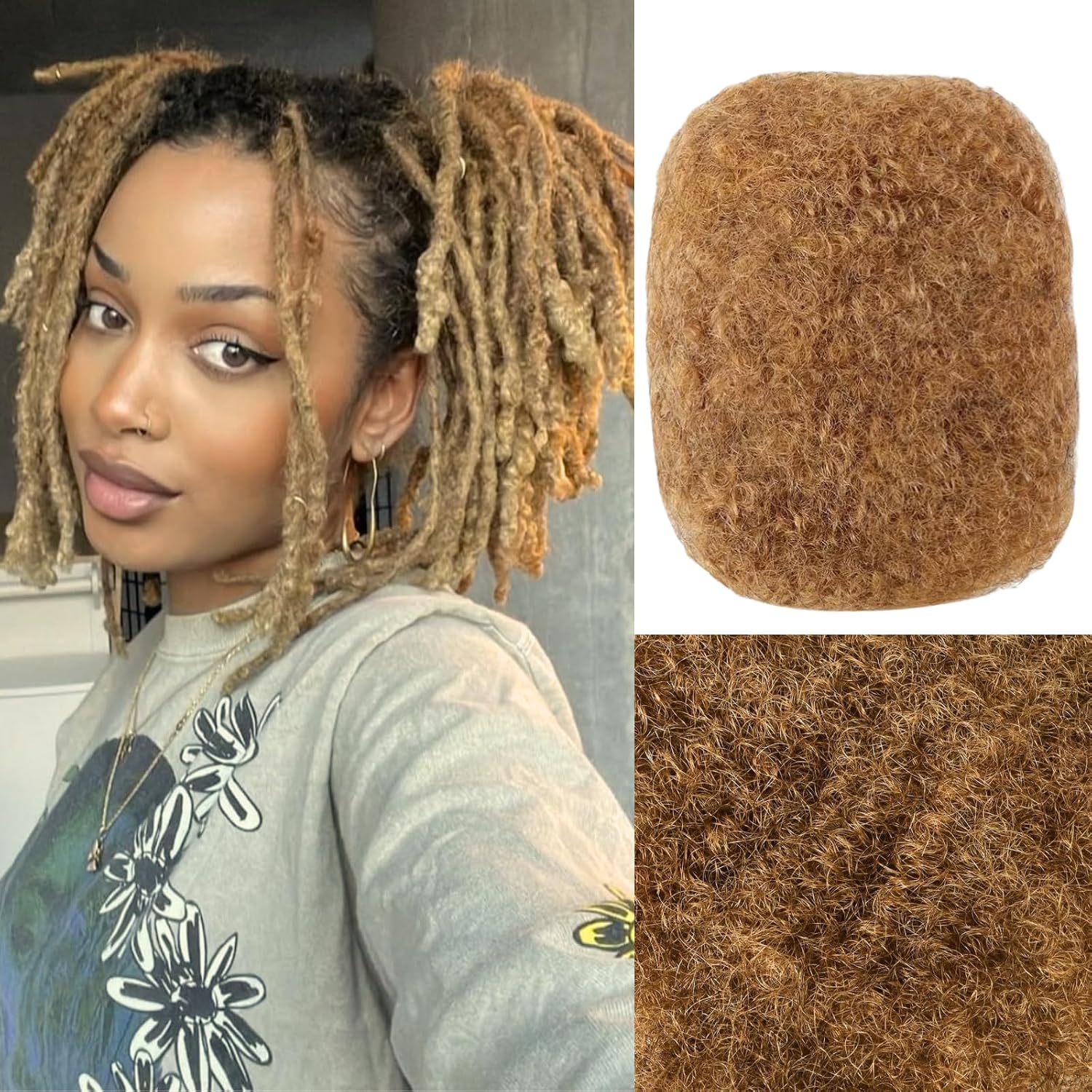 Afro Kinkys Bulk Human Hair for, Loc Repair, Twists, Afro Kinky Curly Human Hair Bulk Hair For Dreadlocks Extensions Bulk Human Braiding Hair (1B# 8inch 30g/Pack)