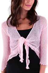 SHU-SHI Sheer Summer Shrug Cardigan Lightweight Mesh Knit Tie Front Cover Up for Dresses, Evenings, Beach