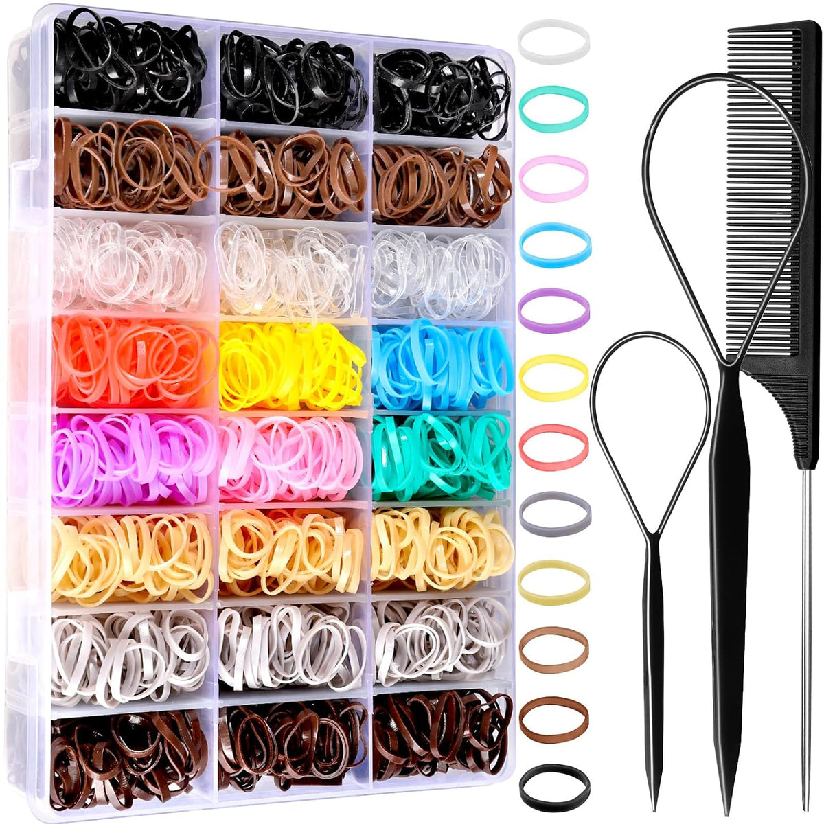 YGDZ Elastic Hair Ties, 1500 PCS Clear Rubber Bands for Hair, Black Hair Ties, Mini Hair Elastics Bands, Small Ponytail Holders, Hair Accessories for Girl, Toddler, Baby, Kids, Women