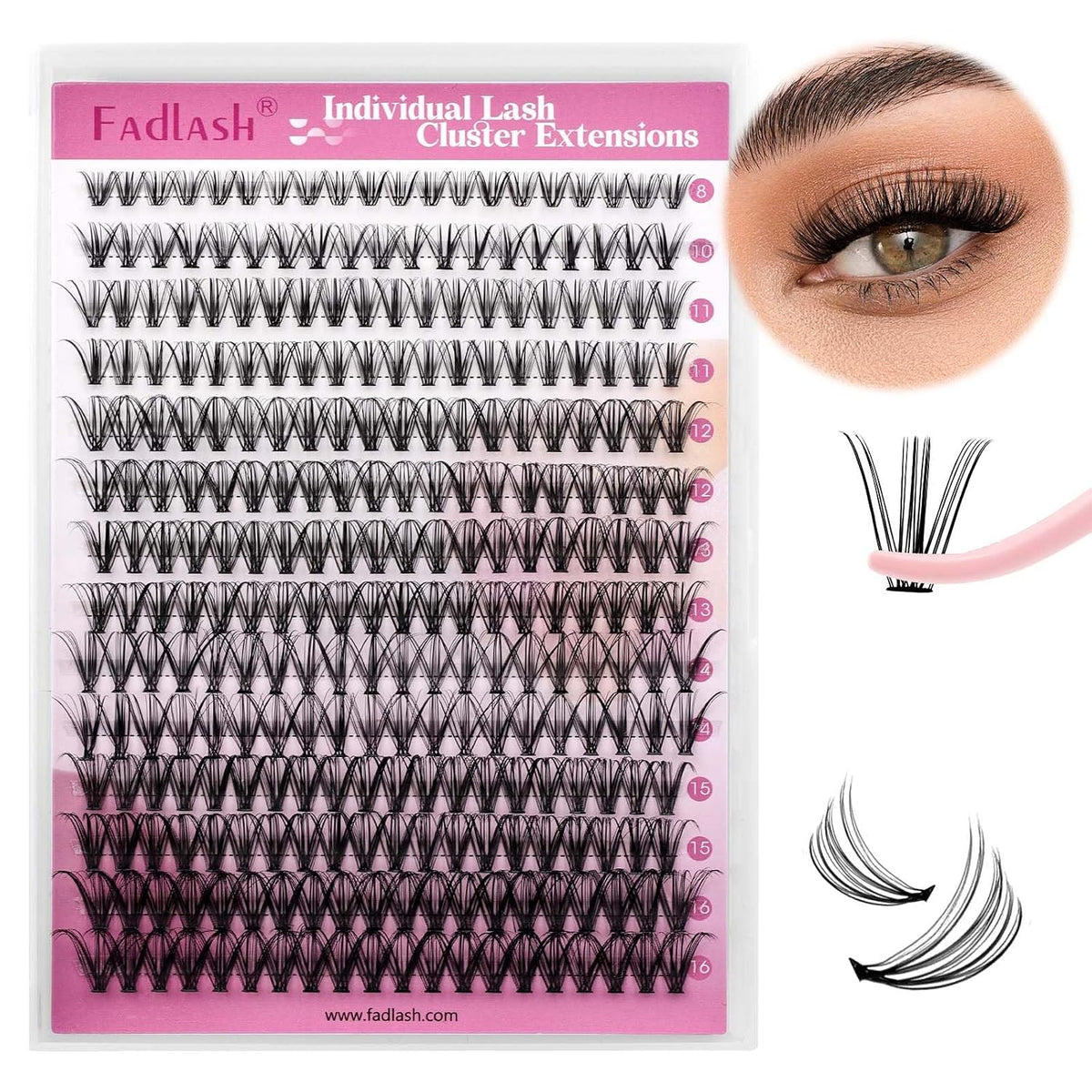 FADLASH Wispy Lash Clusters 280Pcs DIY Individual Eyeslash Clusters Natural Look 40D D Curl 12-18mm Lash Clusters Soft Fluffy Eyelash Extensions (Packaging Cards May Vary))