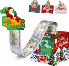 Christmas Money Pull Box for Cash Gifts - Surprise Money Holder with 50 Bags, Creative Gift Box for Kids & Adults, Fun Way to Give Cash for Christmas