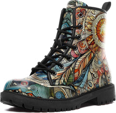 Lace-Up Artistic Floral Combat Boots for Girls and Boys, Slip-Resistant Casual Motorcycle Boots for Men and Women
