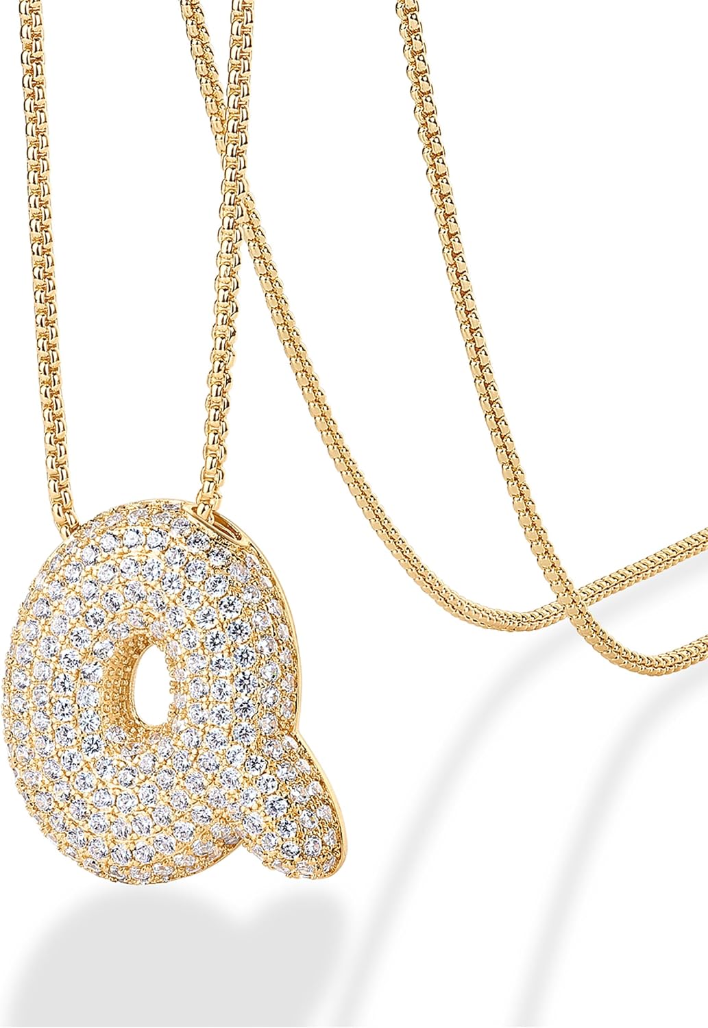 PAVOI 14K Gold Plated Cubic Zirconia Bubble Letter Initial Necklaces for Women | Gold Balloon Necklace Letter | Chunky Pendant Necklaces