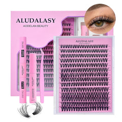 Fox Eye Lash Clusters Kit C Curl DIY Lash Extensions Natural Look Fox Lashes Individual Fake Eyelashes with Waterproof Lash Bond, Seal, Tweezers & Remover At-Home Use