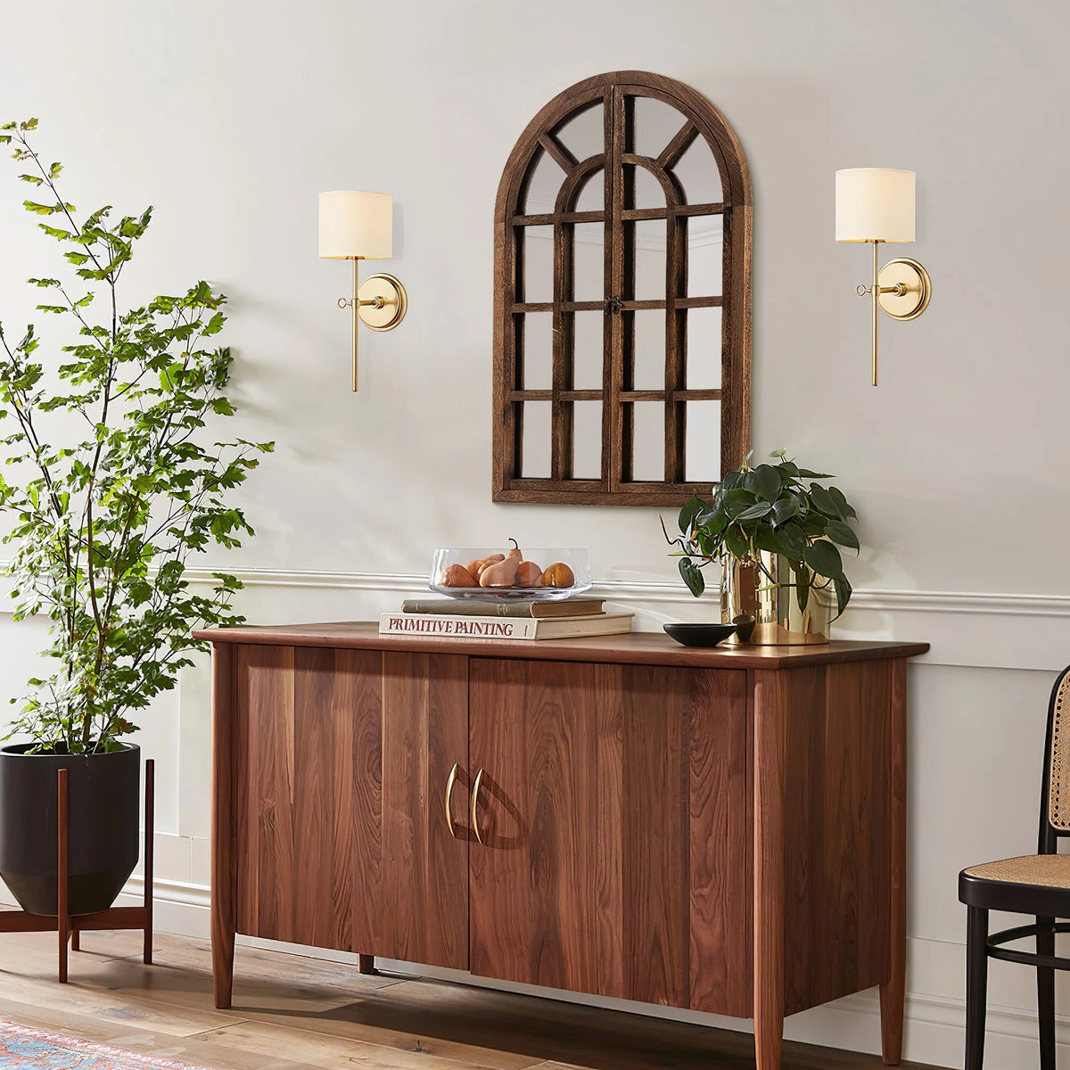 Wood Arched Window 2-door Wall Mirror