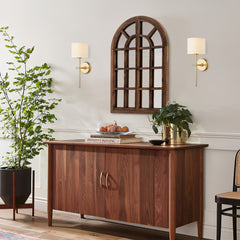 Wood Arched Window 2-door Wall Mirror