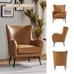 Invidiae Faux Leather Wingback Armchair with Nailhead and Metal Legs by HULALA HOME