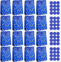 Kosiz 48 Pcs Gold Ring Party Favor Bags Bulk Paper Goodie Bags with Sealing Stickers Blue and Gold Video Game Birthday Decor for Candy Treat Snacks Party Favors, 8.3 x 6 Inches