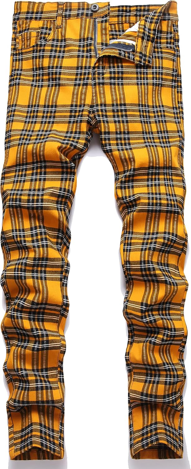 NOVOCCT Plaid Pants for Men - Skinny Mens Dress Pants - Stretch Slim Fit Business Casual Dress Chinos for Men
