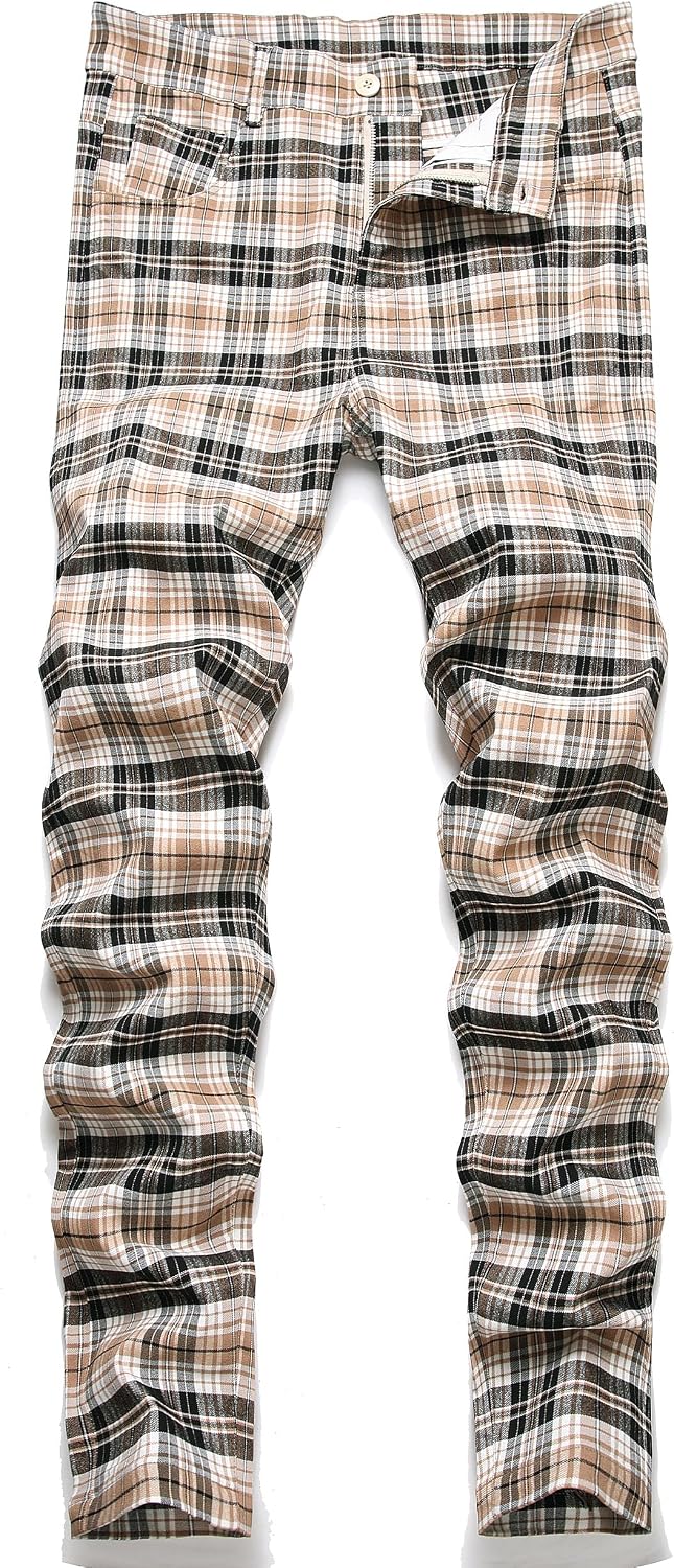 NOVOCCT Plaid Pants for Men - Skinny Mens Dress Pants - Stretch Slim Fit Business Casual Dress Chinos for Men