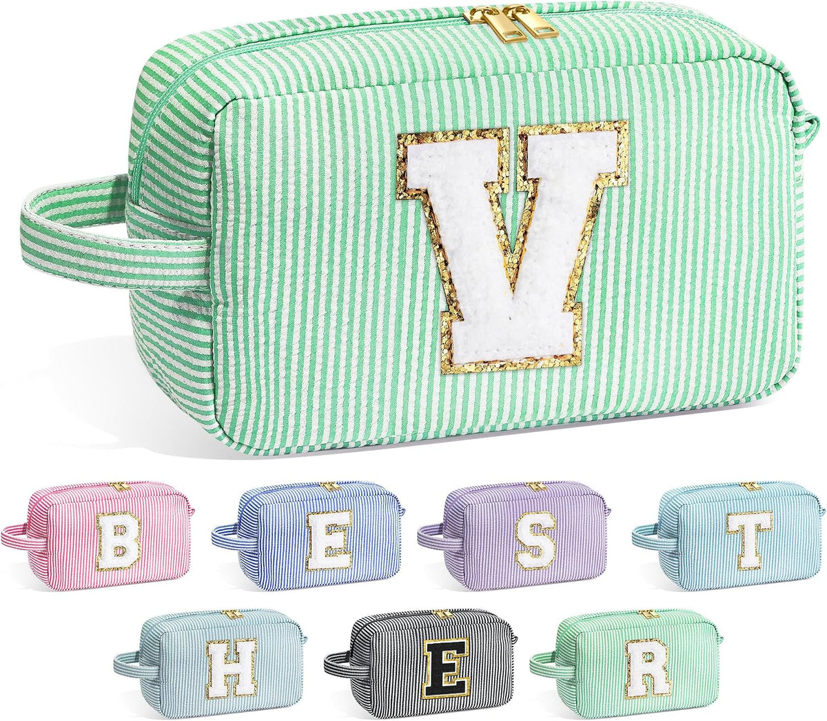 YOOLIFE Birthday Gifts for 4 5 6 7 8 9 10 11 12 13 14 Year Old Girl, Teen Girl Gifts Trendy Stuff, Initial Makeup Bag, Travel Toiletry Pouch, Pink M