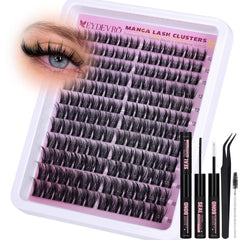 EYDEVRO Natural Lash Clusters Kit Wispy Manga Eyelash Clusters Kit Spiky Fairy Cluster Eyelash Extensions Pestañas Postizas Naturales 10-16mm DIY Individual Lashes Kit Lash Bond Seal Tweezers Brushes