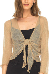 SHU-SHI Sheer Summer Shrug Cardigan Lightweight Mesh Knit Tie Front Cover Up for Dresses, Evenings, Beach
