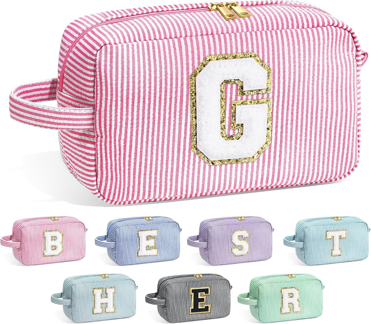 YOOLIFE Birthday Gifts for 4 5 6 7 8 9 10 11 12 13 14 Year Old Girl, Teen Girl Gifts Trendy Stuff, Initial Makeup Bag, Travel Toiletry Pouch, Pink M