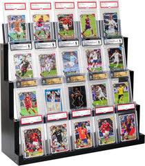 5-Tier Card Display Stand ,Wooden Trading Card Display Case for Graded Cards,Baseball Sports Card Display for PSA CGC SGC BGS Slabs