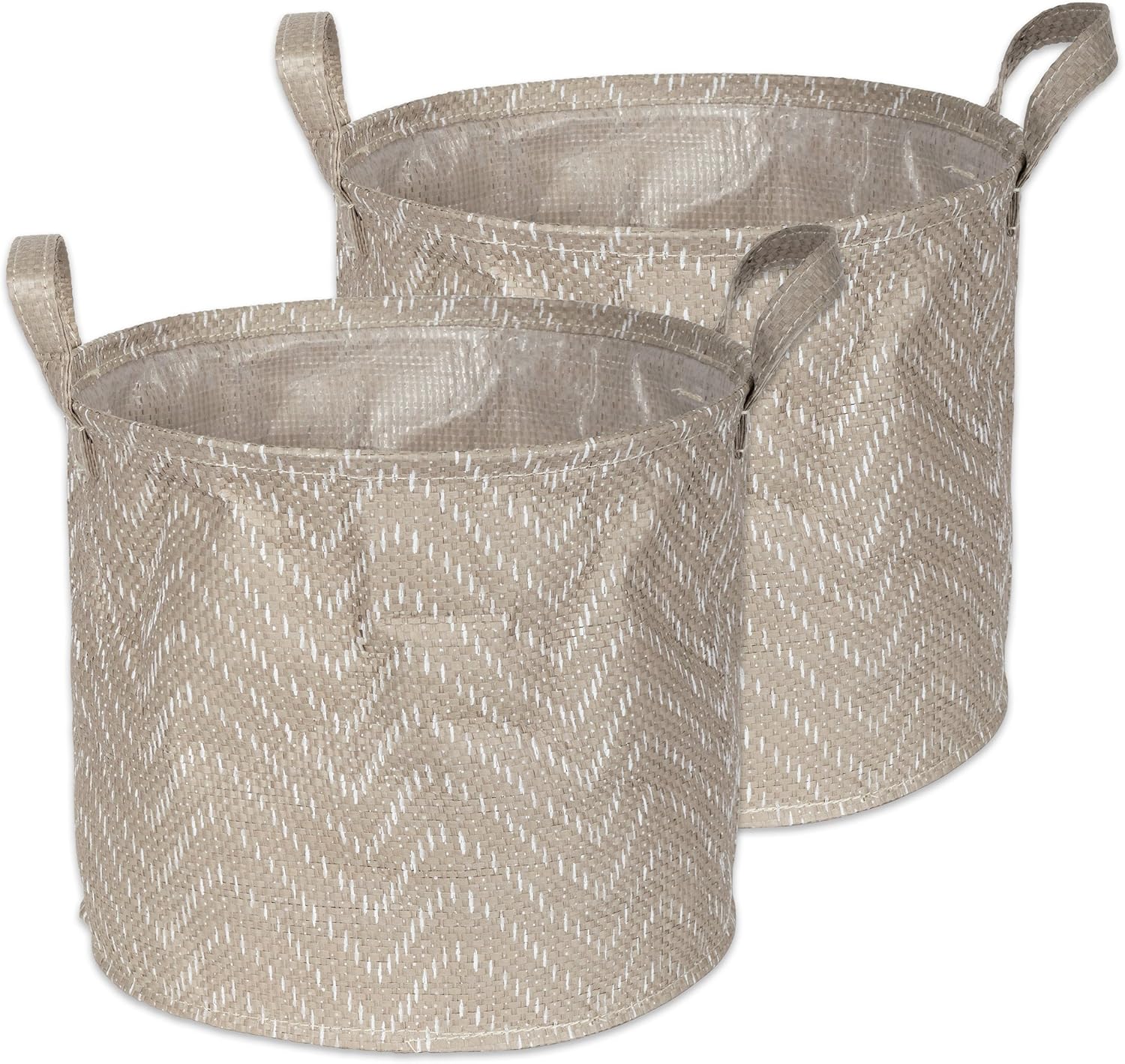 DII Collapsible Waterproof Chevron Laundry, Large Round, Stone/Cream, 2 Piece