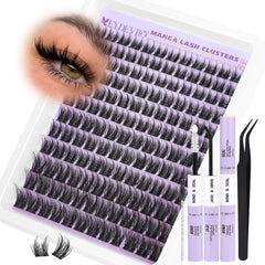 EYDEVRO Natural Lash Clusters Kit Wispy Manga Eyelash Clusters Kit Spiky Fairy Cluster Eyelash Extensions Pestañas Postizas Naturales 10-16mm DIY Individual Lashes Kit Lash Bond Seal Tweezers Brushes