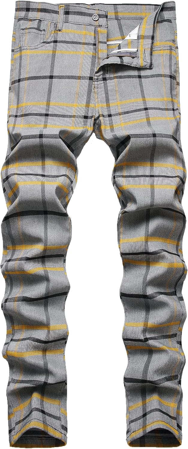 NOVOCCT Plaid Pants for Men - Skinny Mens Dress Pants - Stretch Slim Fit Business Casual Dress Chinos for Men