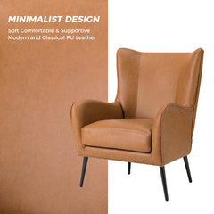 Invidiae Faux Leather Wingback Armchair with Nailhead and Metal Legs by HULALA HOME