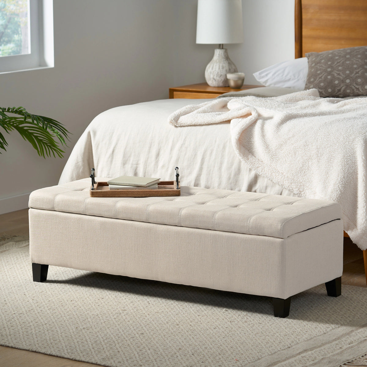 Mission Tufted Fabric Storage Ottoman Bench by Christopher Knight Home