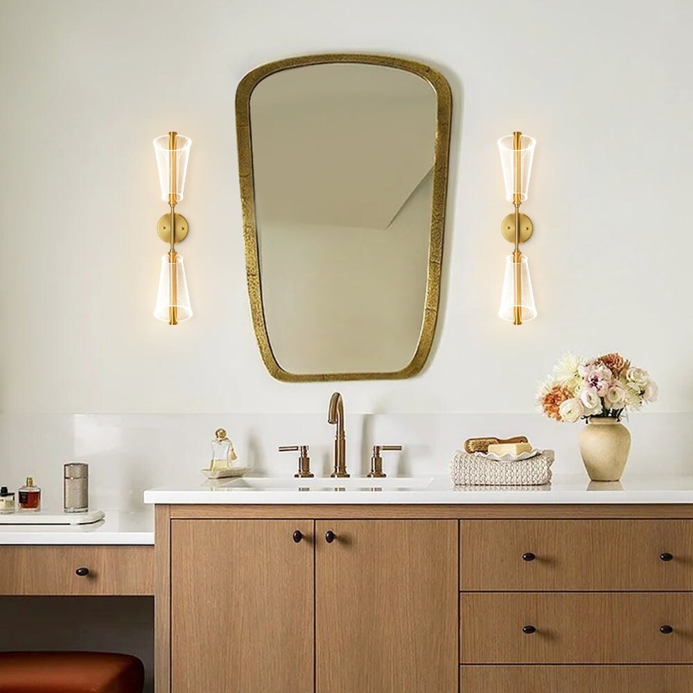 Modern Dimmable LED 2-Light Clear Acrylic Cone Vanity Wall Lamp